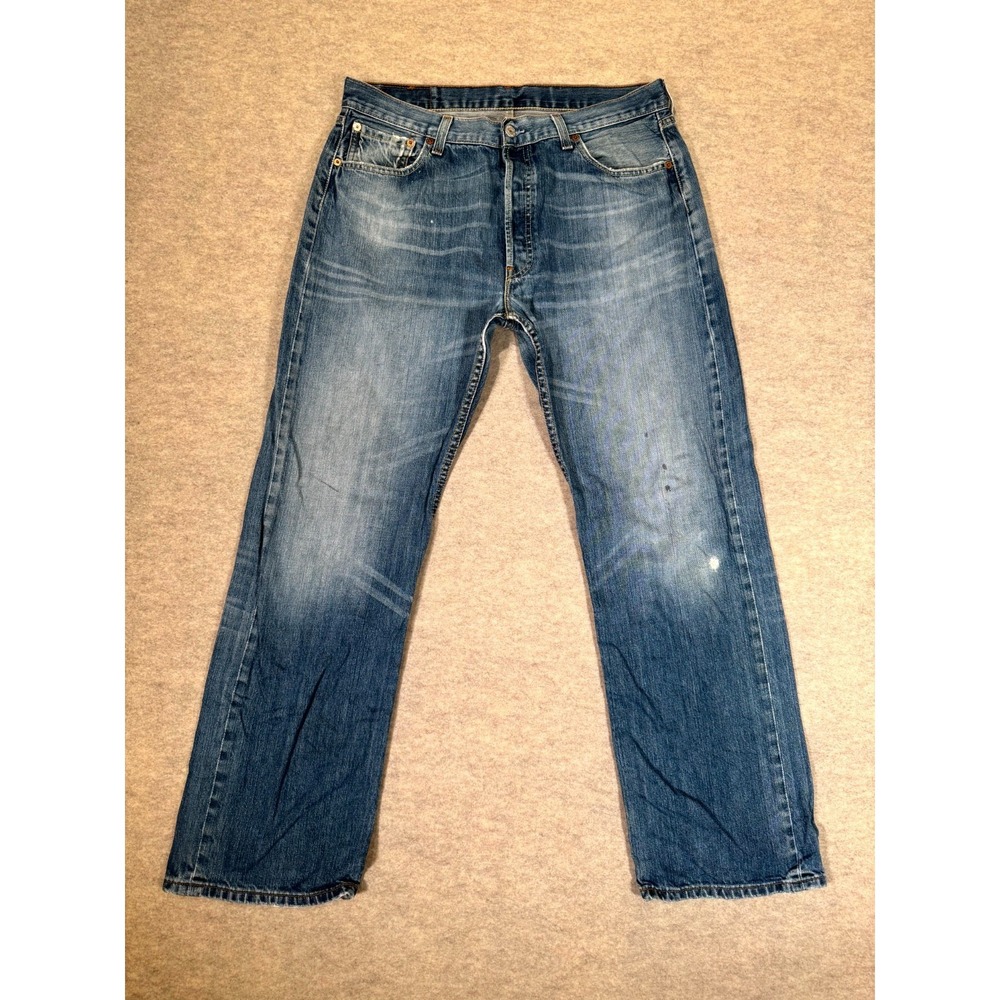 Levis 501 Original Fit Jeans Mens 36x32 Blue Denim Cotton Straight Leg Mid‎ Rise